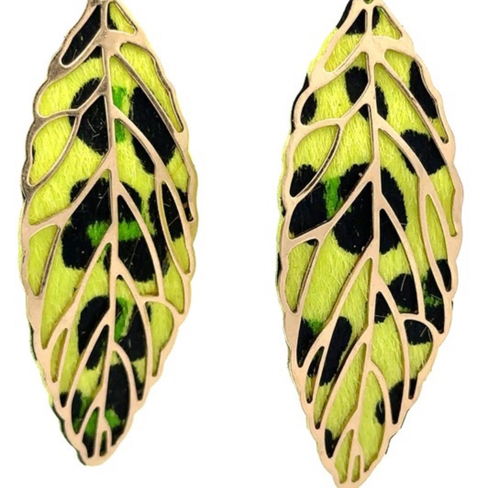 Leaf Pattern Earrings with Neon Green and Black